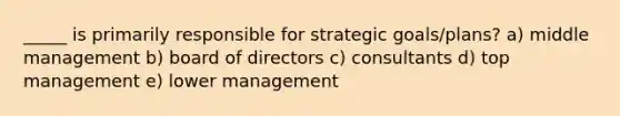 _____ is primarily responsible for strategic goals/plans? a) middle management b) board of directors c) consultants d) top management e) lower management