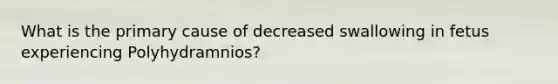 What is the primary cause of decreased swallowing in fetus experiencing Polyhydramnios?