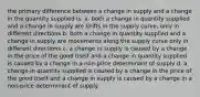 the primary difference between a change in supply and a change in the quantity supplied is: a. both a change in quantity supplied and a change in supply are shifts in the supply curve, only in different directions b. both a change in quantity supplied and a change in supply are movements along the supply curve only in different directions c. a change in supply is caused by a change in the price of the good itself and a change in quantity supplied is caused by a change in a non-price determinant of supply d. a change in quantity supplied is caused by a change in the price of the good itself and a change in supply is caused by a change in a non-price determinant of supply