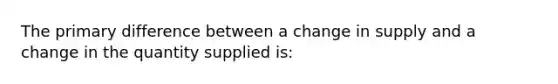 The primary difference between a change in supply and a change in the quantity supplied is: