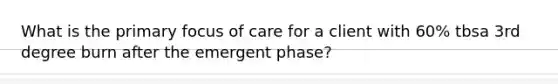 What is the primary focus of care for a client with 60% tbsa 3rd degree burn after the emergent phase?