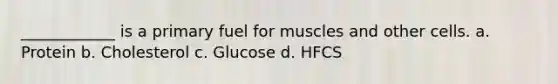 ____________ is a primary fuel for muscles and other cells. a. Protein b. Cholesterol c. Glucose d. HFCS