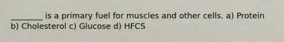 ________ is a primary fuel for muscles and other cells. a) Protein b) Cholesterol c) Glucose d) HFCS