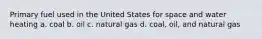 Primary fuel used in the United States for space and water heating a. coal b. oil c. natural gas d. coal, oil, and natural gas