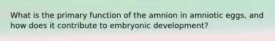 What is the primary function of the amnion in amniotic eggs, and how does it contribute to embryonic development?