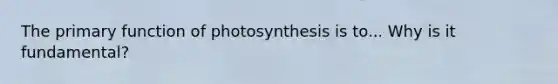 The primary function of photosynthesis is to... Why is it fundamental?