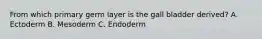 From which primary germ layer is the gall bladder derived? A. Ectoderm B. Mesoderm C. Endoderm