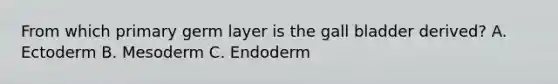 From which primary germ layer is the gall bladder derived? A. Ectoderm B. Mesoderm C. Endoderm