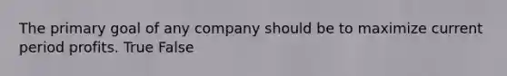 The primary goal of any company should be to maximize current period profits. True False