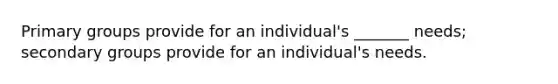 Primary groups provide for an individual's _______ needs; secondary groups provide for an individual's needs.