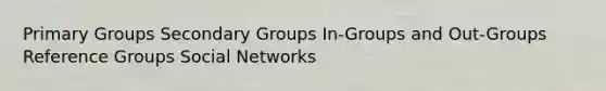 Primary Groups Secondary Groups In-Groups and Out-Groups Reference Groups Social Networks