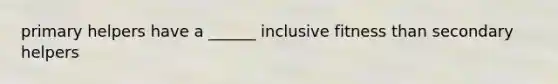 primary helpers have a ______ inclusive fitness than secondary helpers