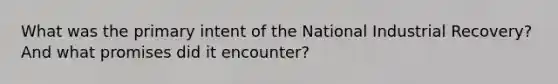 What was the primary intent of the National Industrial Recovery? And what promises did it encounter?