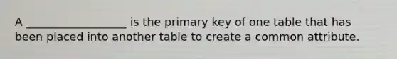 A __________________ is the primary key of one table that has been placed into another table to create a common attribute.