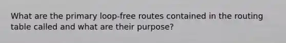 What are the primary loop-free routes contained in the routing table called and what are their purpose?