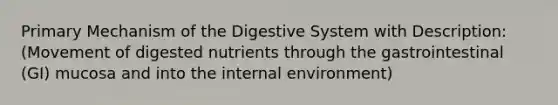 Primary Mechanism of the Digestive System with Description: (Movement of digested nutrients through the gastrointestinal (GI) mucosa and into the internal environment)