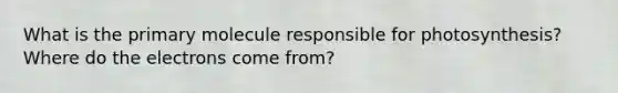 What is the primary molecule responsible for photosynthesis? Where do the electrons come from?