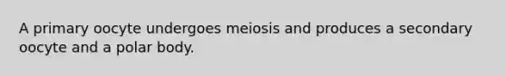 A primary oocyte undergoes meiosis and produces a secondary oocyte and a polar body.