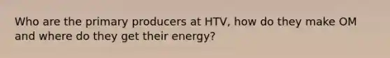 Who are the primary producers at HTV, how do they make OM and where do they get their energy?