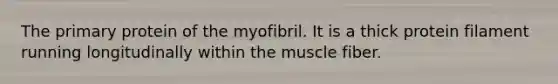 The primary protein of the myofibril. It is a thick protein filament running longitudinally within the muscle fiber.