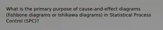 What is the primary purpose of cause-and-effect diagrams (fishbone diagrams or Ishikawa diagrams) in Statistical Process Control (SPC)?