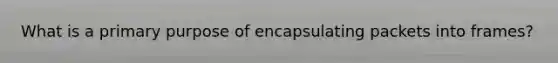 What is a primary purpose of encapsulating packets into frames?