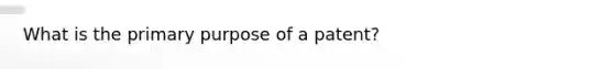 What is the primary purpose of a patent?