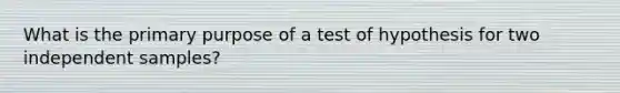 What is the primary purpose of a test of hypothesis for two independent samples?