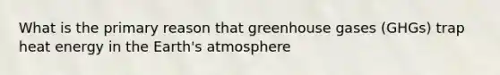 What is the primary reason that greenhouse gases (GHGs) trap heat energy in the Earth's atmosphere