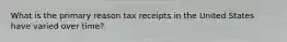 What is the primary reason tax receipts in the United States have varied over time?