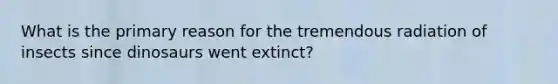 What is the primary reason for the tremendous radiation of insects since dinosaurs went extinct?