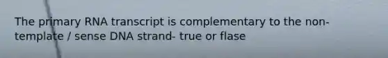 The primary RNA transcript is complementary to the non-template / sense DNA strand- true or flase