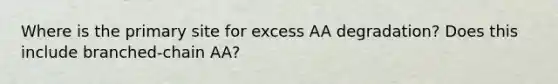 Where is the primary site for excess AA degradation? Does this include branched-chain AA?