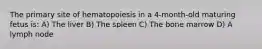 The primary site of hematopoiesis in a 4-month-old maturing fetus is: A) The liver B) The spleen C) The bone marrow D) A lymph node