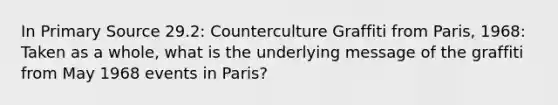 In Primary Source 29.2: Counterculture Graffiti from Paris, 1968: Taken as a whole, what is the underlying message of the graffiti from May 1968 events in Paris?