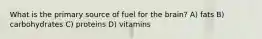 What is the primary source of fuel for the brain? A) fats B) carbohydrates C) proteins D) vitamins