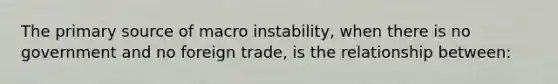 The primary source of macro instability, when there is no government and no foreign trade, is the relationship between: