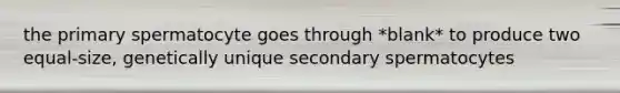 the primary spermatocyte goes through *blank* to produce two equal-size, genetically unique secondary spermatocytes