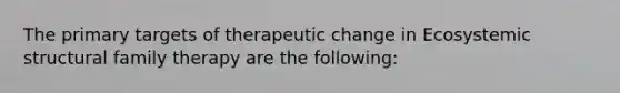 The primary targets of therapeutic change in Ecosystemic structural family therapy are the following: