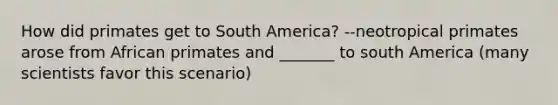 How did primates get to South America? --neotropical primates arose from African primates and _______ to south America (many scientists favor this scenario)