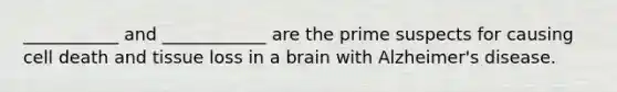 ___________ and ____________ are the prime suspects for causing cell death and tissue loss in a brain with <a href='https://www.questionai.com/knowledge/kn4Mm8ylbN-alzheimers-disease' class='anchor-knowledge'>alzheimer's disease</a>.