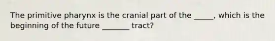 The primitive pharynx is the cranial part of the _____, which is the beginning of the future _______ tract?