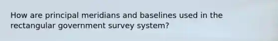 How are principal meridians and baselines used in the rectangular government survey system?