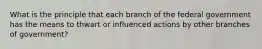 What is the principle that each branch of the federal government has the means to thwart or influenced actions by other branches of government?