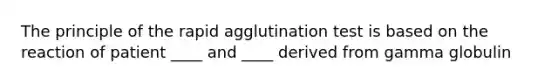 The principle of the rapid agglutination test is based on the reaction of patient ____ and ____ derived from gamma globulin