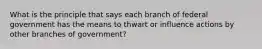 What is the principle that says each branch of federal government has the means to thwart or influence actions by other branches of government?