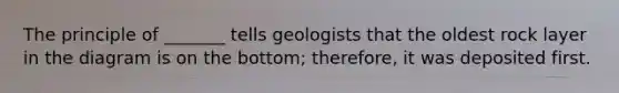 The principle of _______ tells geologists that the oldest rock layer in the diagram is on the bottom; therefore, it was deposited first.