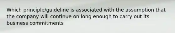 Which principle/guideline is associated with the assumption that the company will continue on long enough to carry out its business commitments