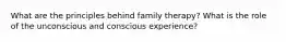 What are the principles behind family therapy? What is the role of the unconscious and conscious experience?