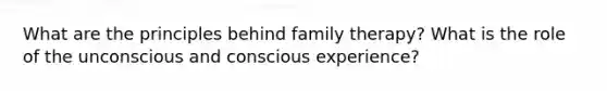 What are the principles behind family therapy? What is the role of the unconscious and conscious experience?